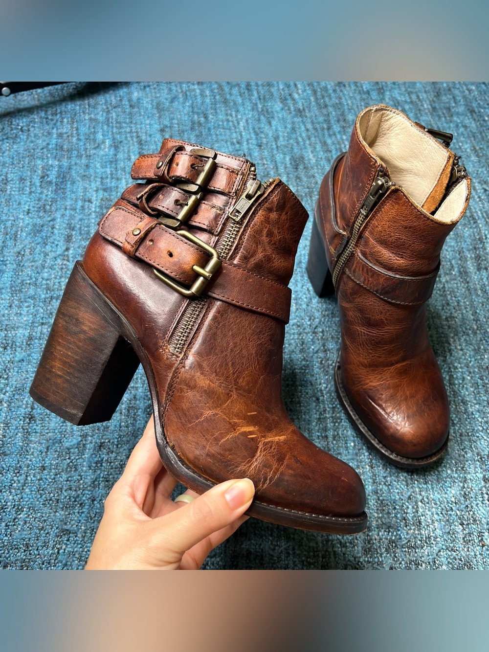 Freebird by Steven BOLO Ankle Distressed Cognac Leather Boots Women's Size 8.5